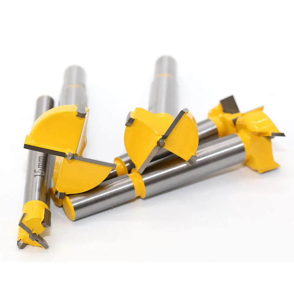 Carbide wood hole opener 5-piece set with wooden box, for hand and electric drills