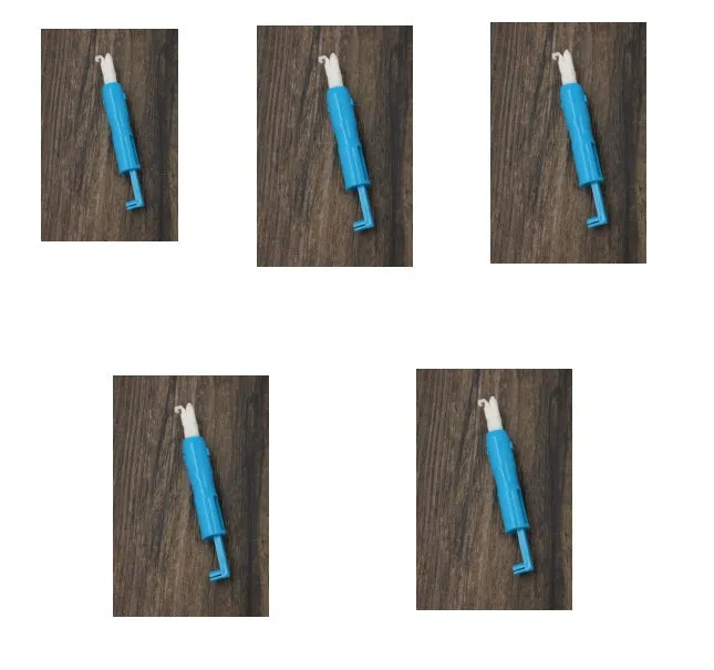 Needle threader insertion tool for sewing machine, plastic and metal, 7.2cm length, shown on white background
