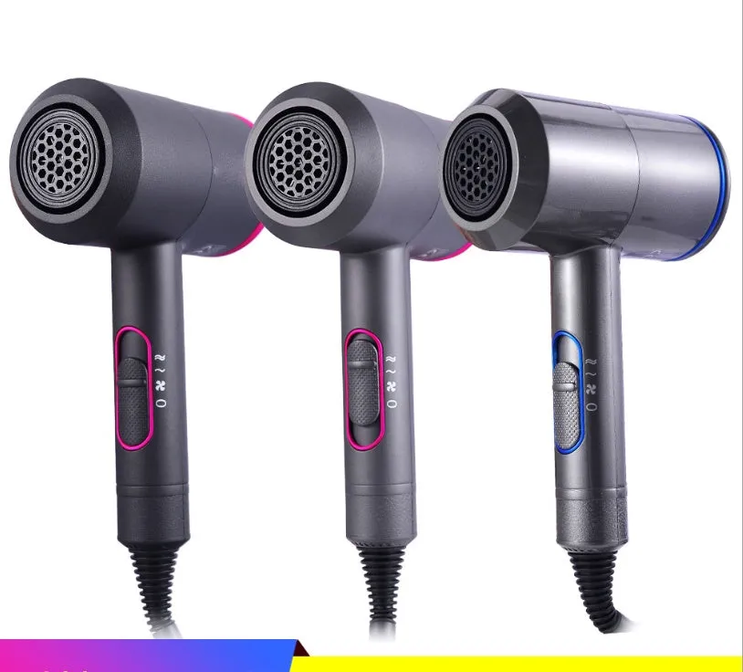 Hammer hair dryer in iron gray with red, AC motor, negative ion, three-speed, hot cold air, overheat protection, diffuser nozzle