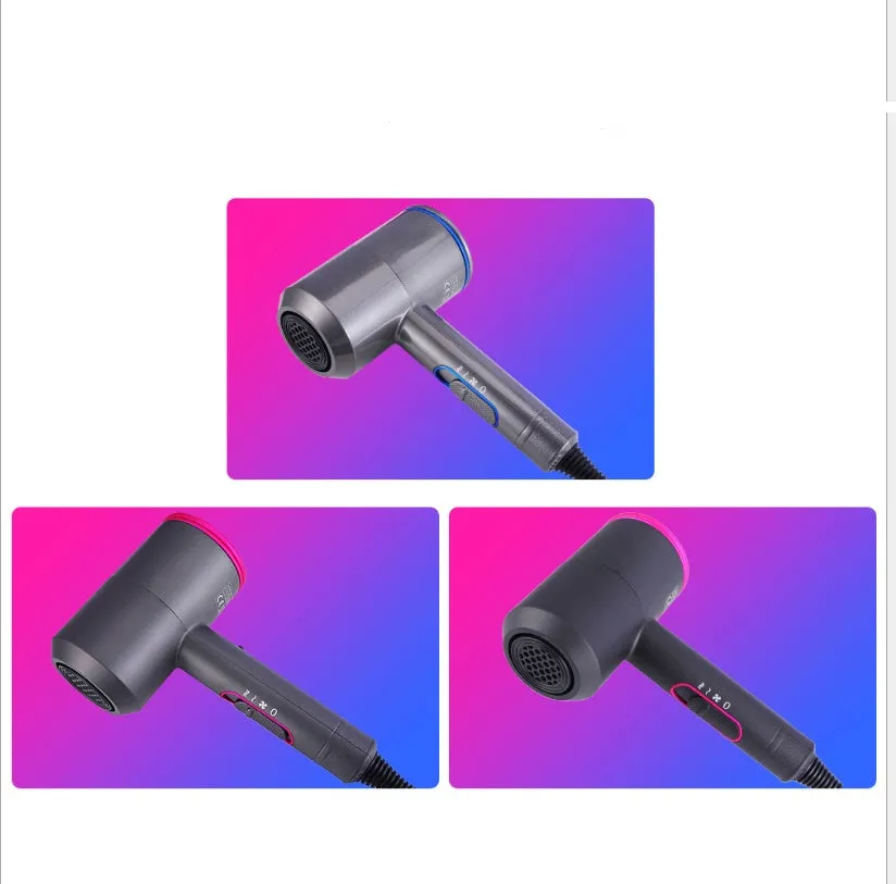 Hammer hair dryer in iron gray with red, AC motor, negative ion, three-speed, hot cold air, overheat protection, diffuser nozzle