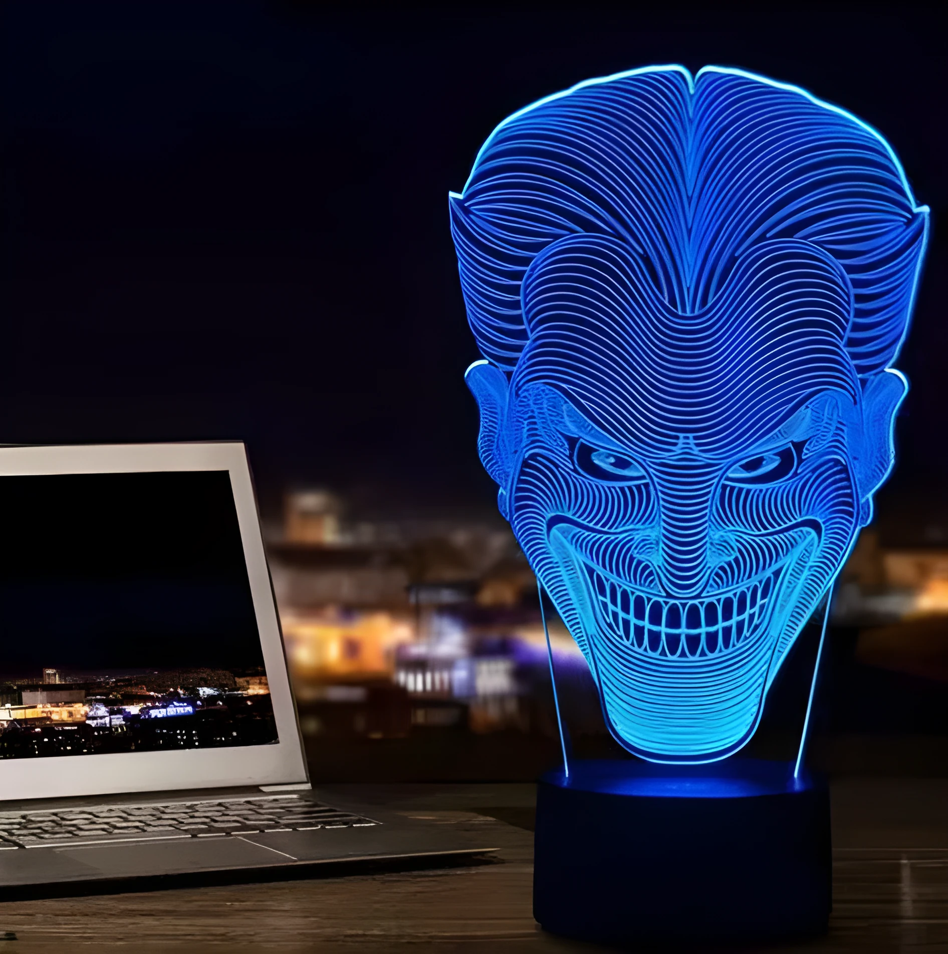 USB-powered acrylic 3D LED table lamp showing multiple colour display with remote control