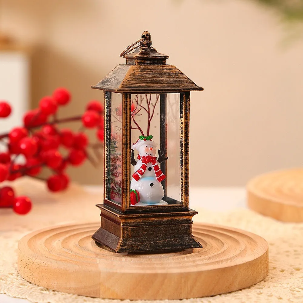 Christmas portable oil lamp with Santa Claus design, plastic construction, battery powered LED light for indoor outdoor hanging decoration