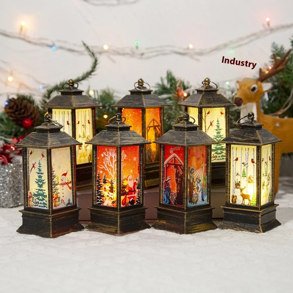 Christmas portable oil lamp with Santa Claus design, plastic construction, battery powered LED light for indoor outdoor hanging decoration