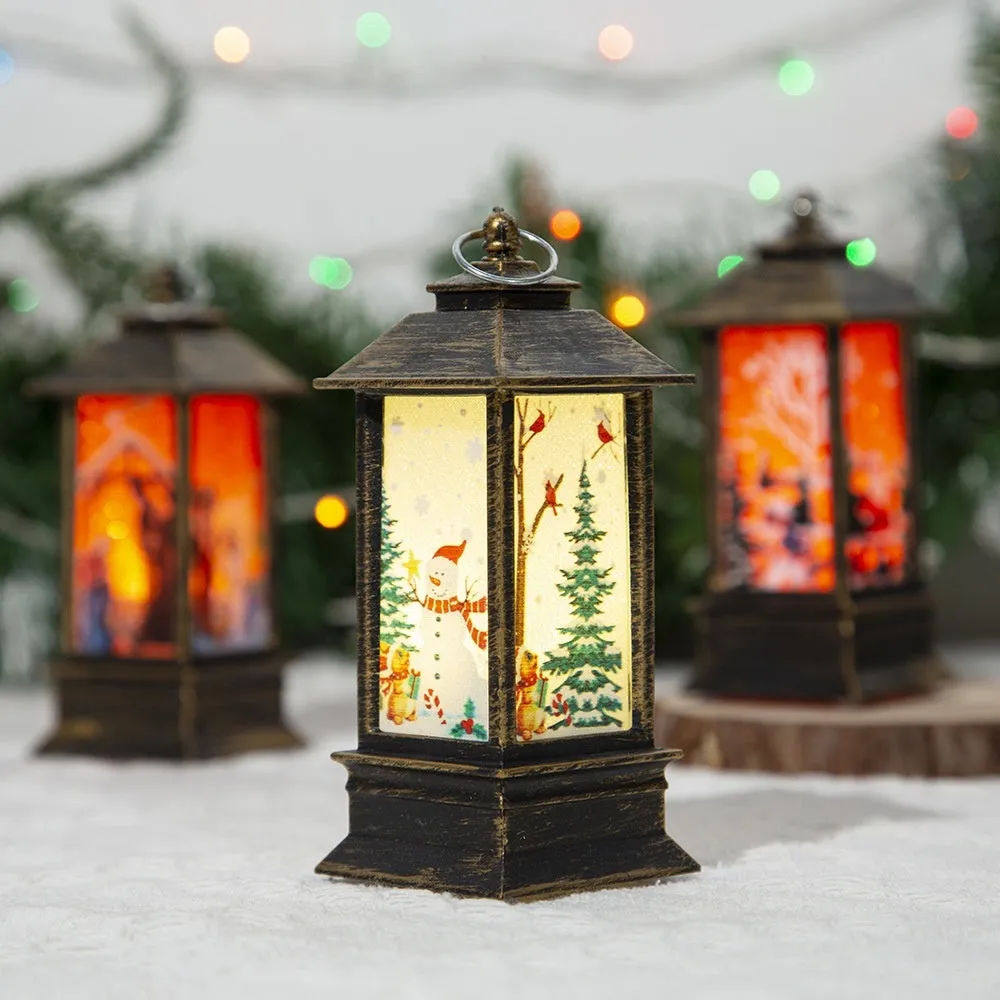 Christmas portable oil lamp with Santa Claus design, plastic construction, battery powered LED light for indoor outdoor hanging decoration