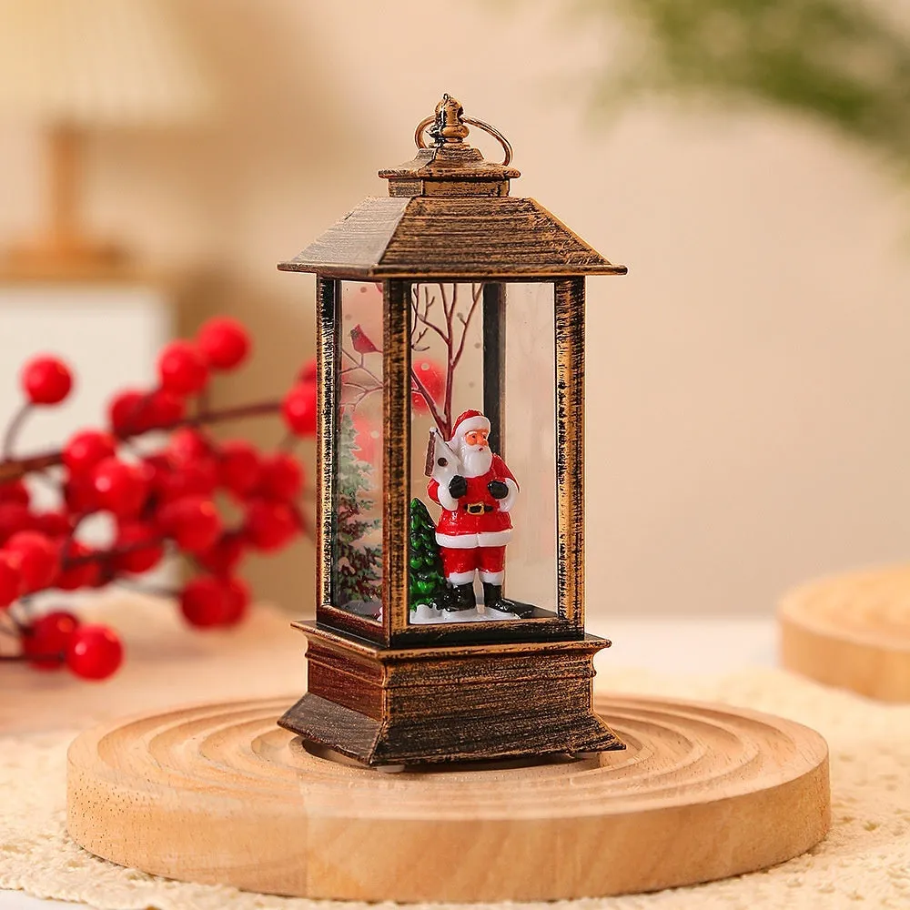 Christmas portable oil lamp with Santa Claus design, plastic construction, battery powered LED light for indoor outdoor hanging decoration