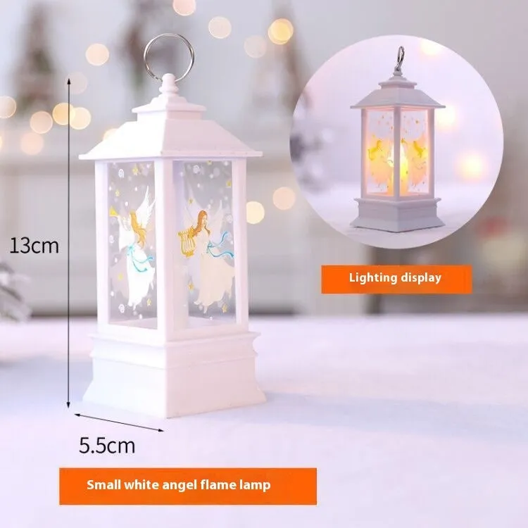 Christmas portable oil lamp with Santa Claus design, plastic construction, battery powered LED light for indoor outdoor hanging decoration