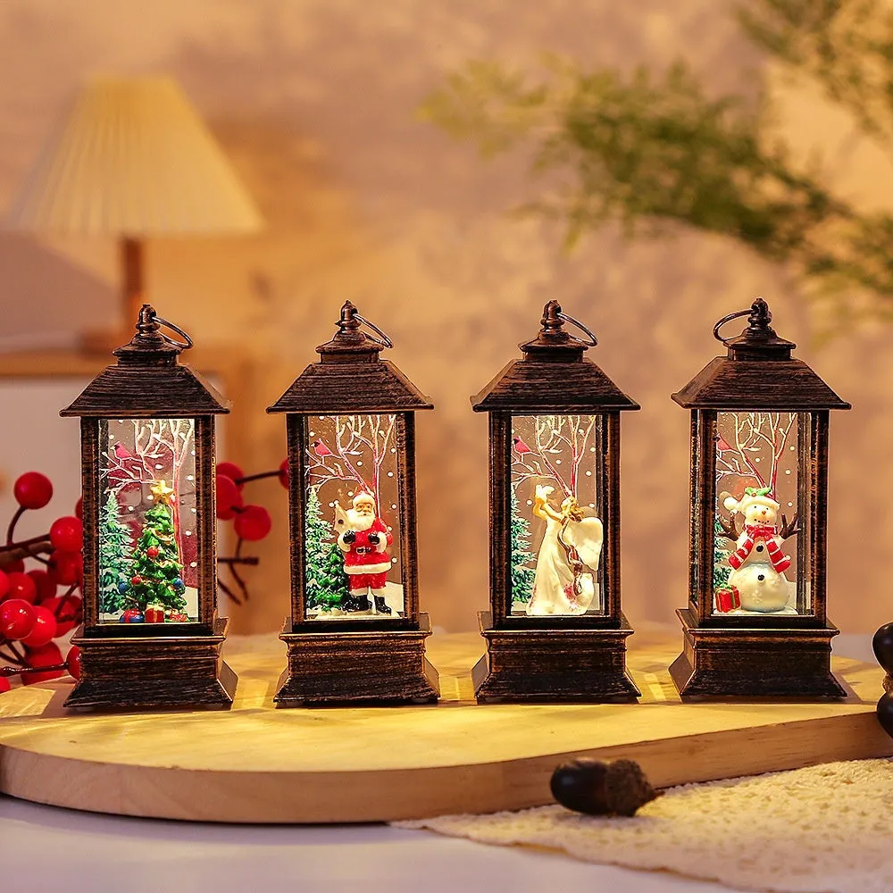 Christmas portable oil lamp with Santa Claus design, plastic construction, battery powered LED light for indoor outdoor hanging decoration