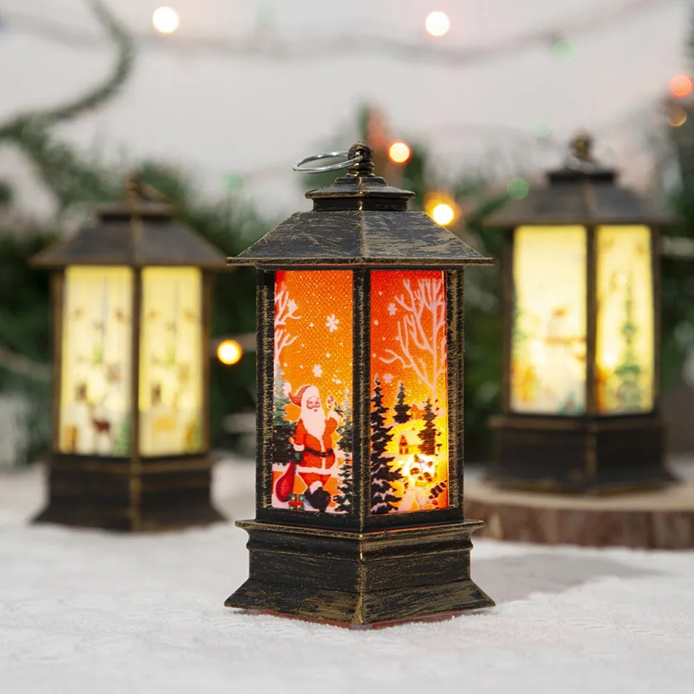 Christmas portable oil lamp with Santa Claus design, plastic construction, battery powered LED light for indoor outdoor hanging decoration