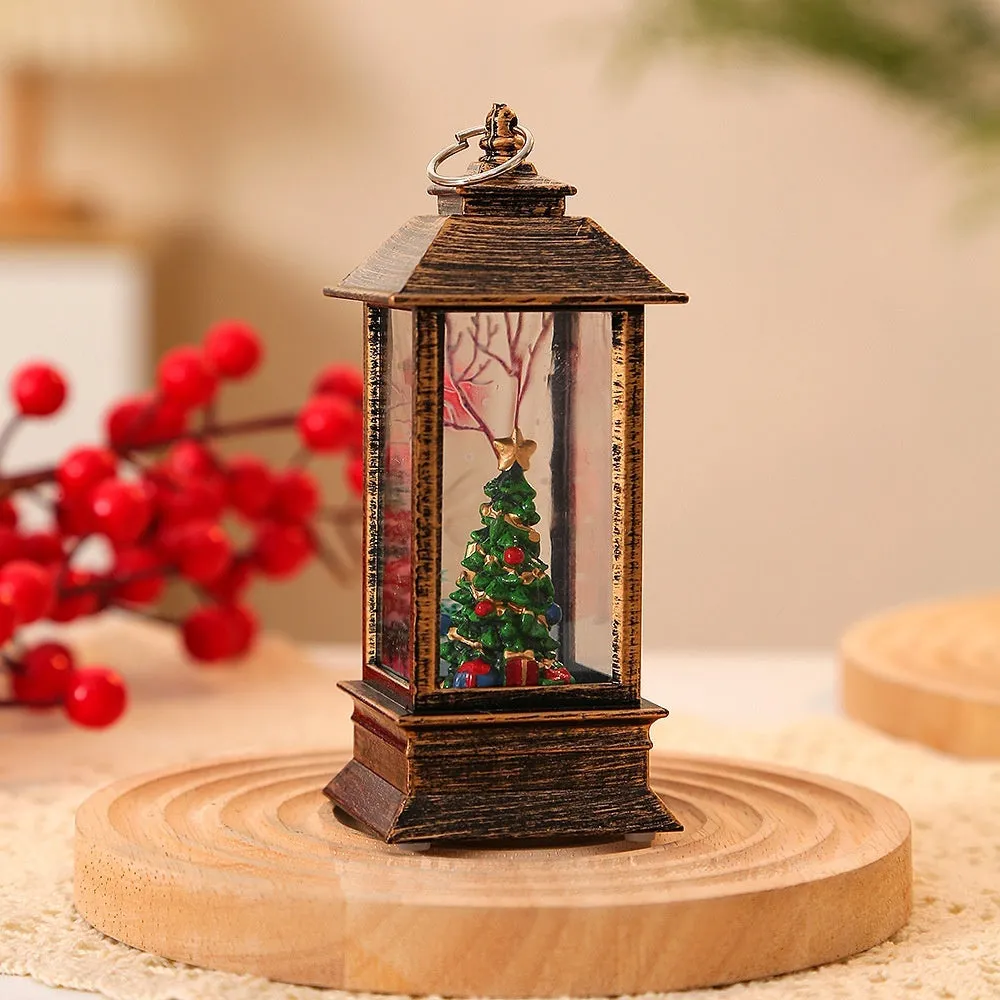 Christmas portable oil lamp with Santa Claus design, plastic construction, battery powered LED light for indoor outdoor hanging decoration