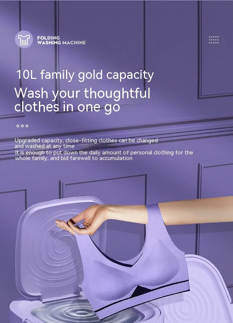 Plastic folding washing machine with 10L drain basket for underwear and small items, green