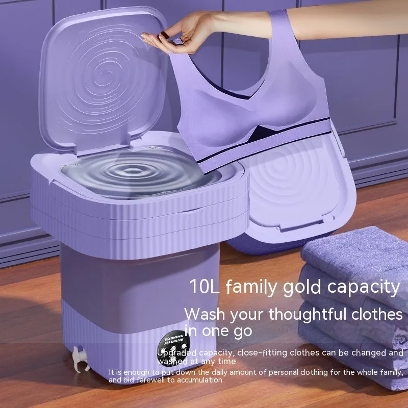Plastic folding washing machine with 10L drain basket for underwear and small items, green