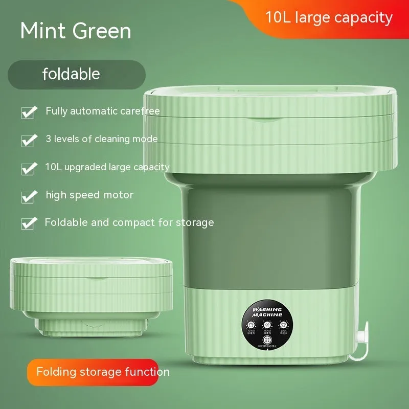 Plastic folding washing machine with 10L drain basket for underwear and small items, green