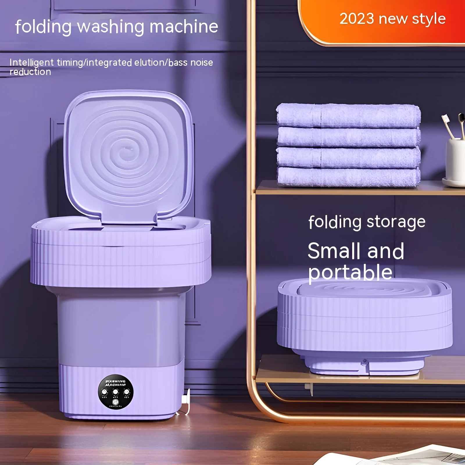 Plastic folding washing machine with 10L drain basket for underwear and small items, green
