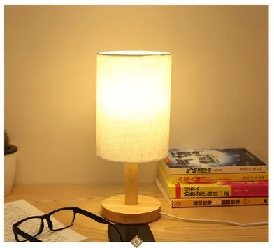 Wooden room light lamp USB table LED decorative lighting with dimmer switch in white finish 14x14x33 cm
