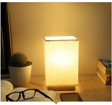 Wooden room light lamp USB table LED decorative lighting with dimmer switch in white finish 14x14x33 cm