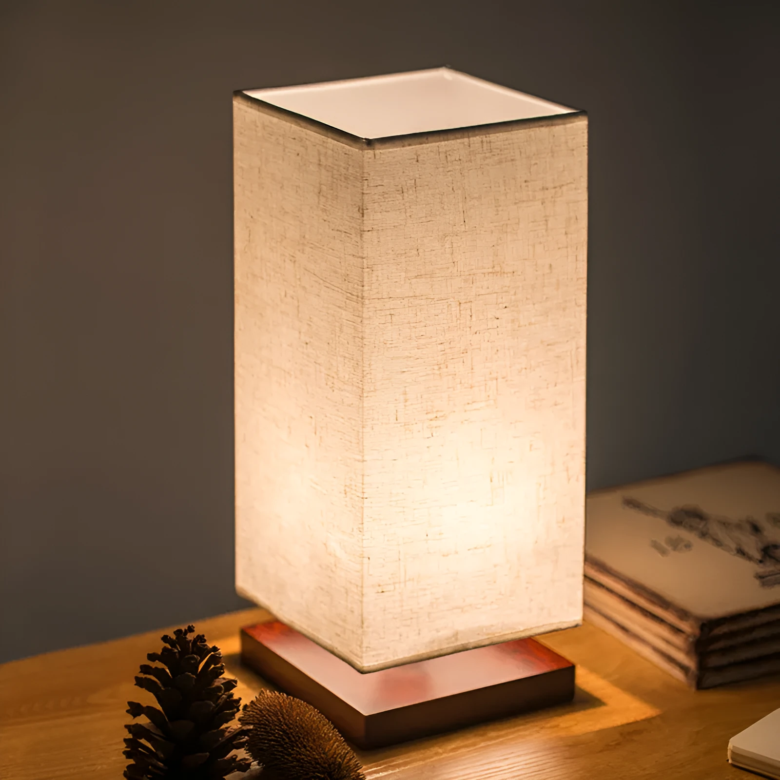 Wooden room light lamp USB table LED decorative lighting with dimmer switch in white finish 14x14x33 cm