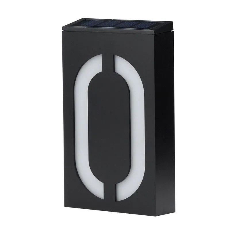 Solar powered outdoor house number light with white LED illumination and weatherproof construction