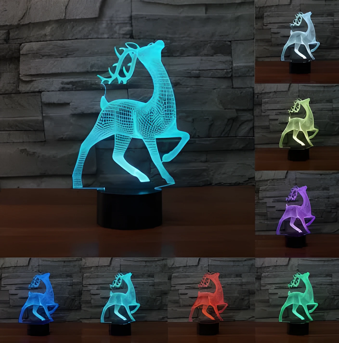 Deer 3D 7-color touch control LED night illusion light with remote control and USB cable