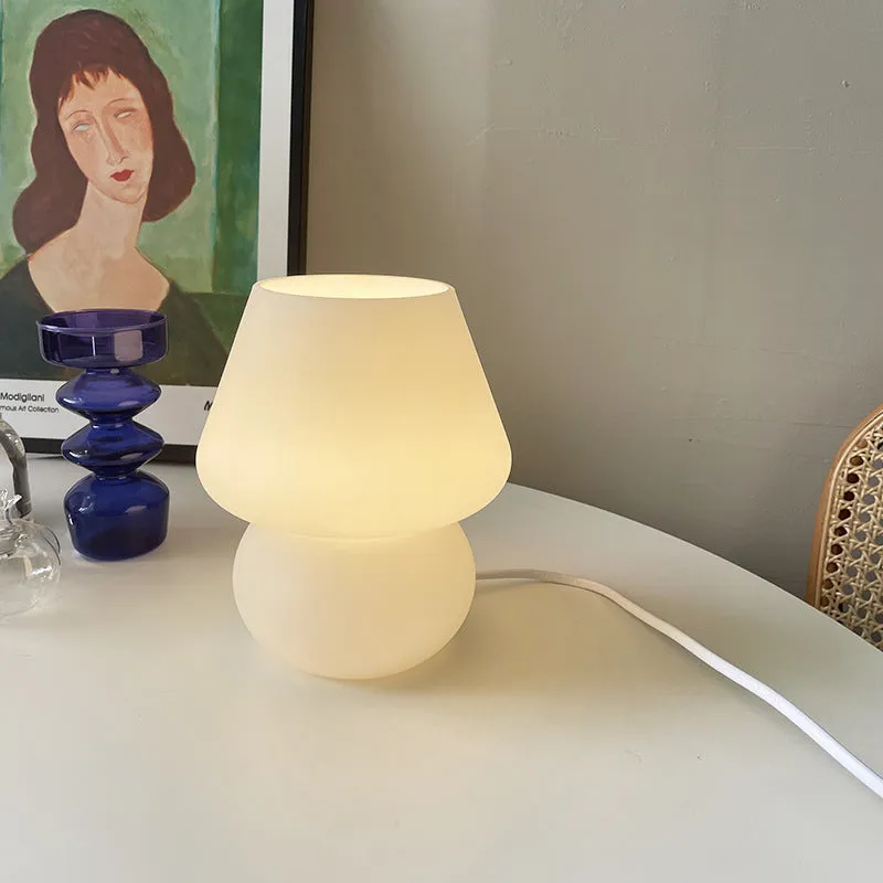 Hand-blown glass bedside lamp with bubble design USB powered warm LED bulb 19cm