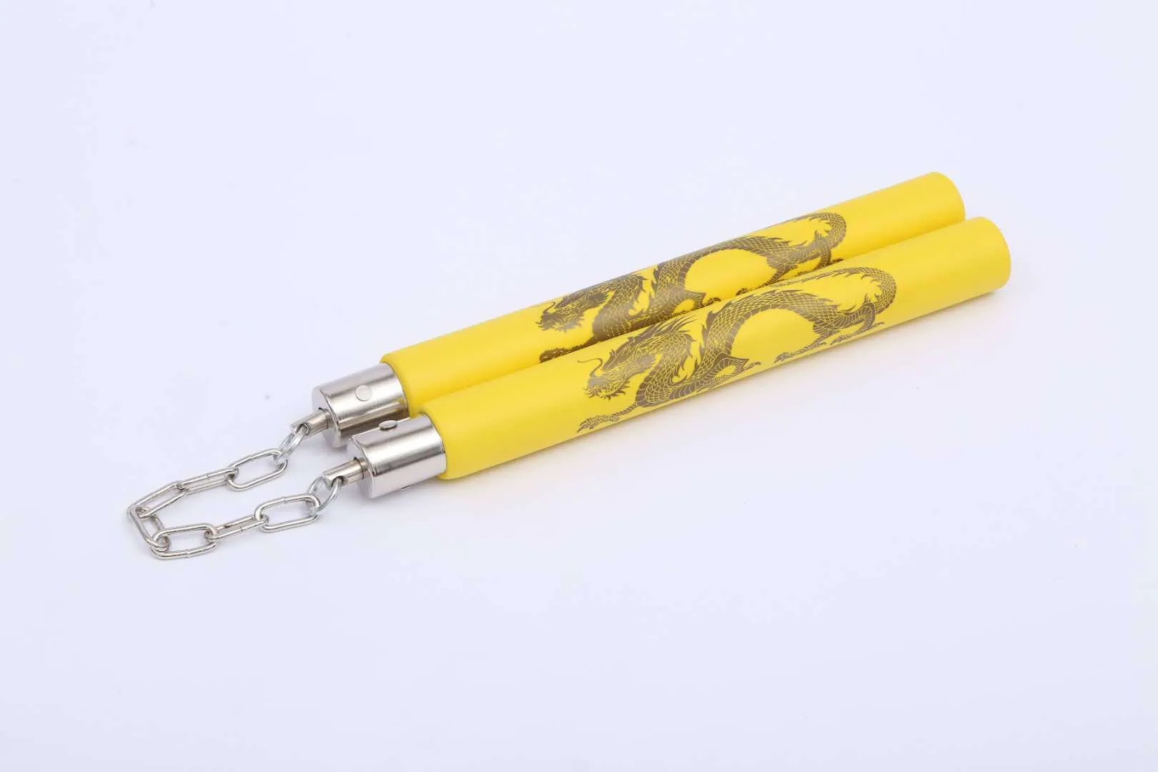 Red sponge nunchaku with EVA foam padding showing 28cm sticks connected by chain