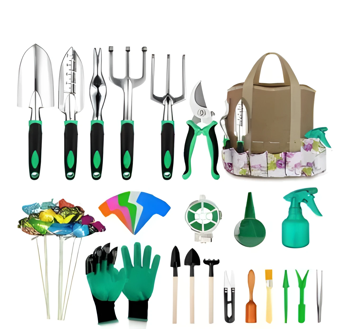 Three-piece aluminium alloy garden tool combination set available as 49 or 82 piece with customisable colour