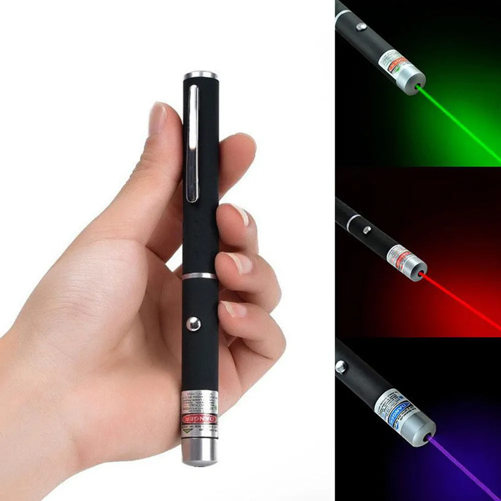 Black pen-style 5mW laser pointer with choice of red, blue-violet, or green visible beam