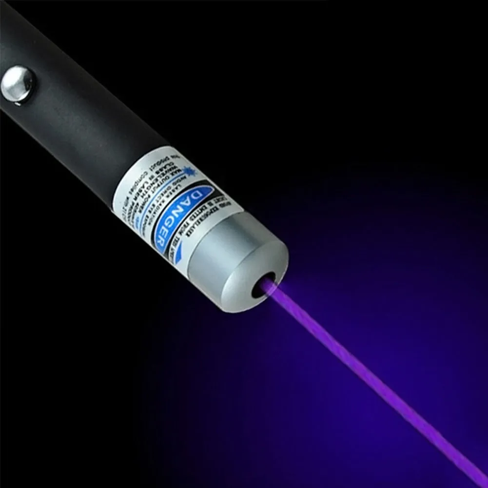 Black pen-style 5mW laser pointer with choice of red, blue-violet, or green visible beam