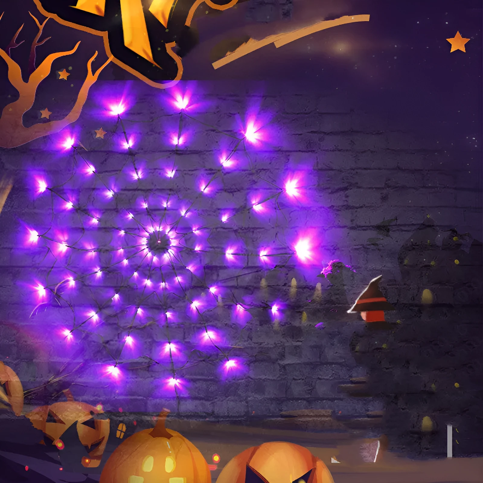 LED spider web light 1.5 metre diameter PVC Halloween decoration with warm glow on wall