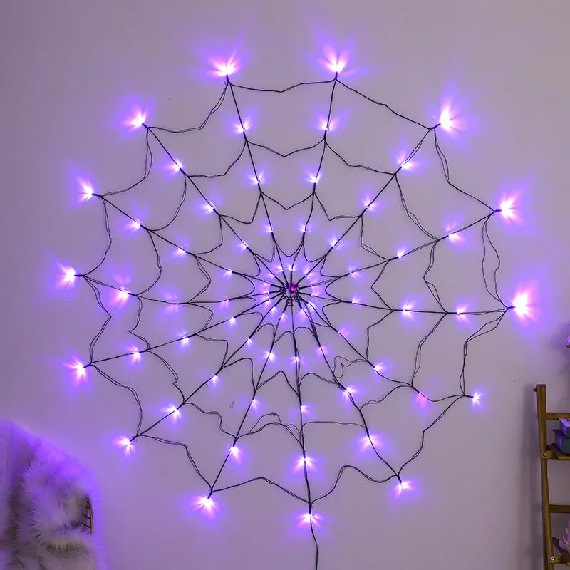 LED spider web light 1.5 metre diameter PVC Halloween decoration with warm glow on wall