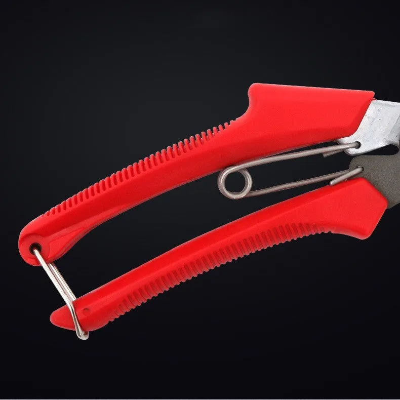Red-handled pruning scissors with SK5 steel blade, 200mm total length, for garden and fruit tree pruning