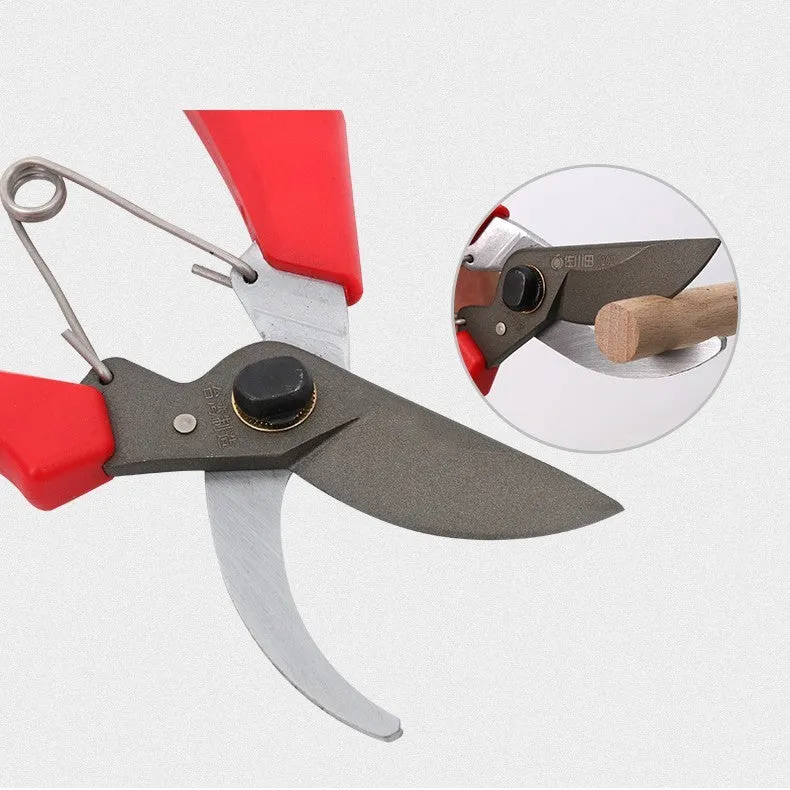 Red-handled pruning scissors with SK5 steel blade, 200mm total length, for garden and fruit tree pruning