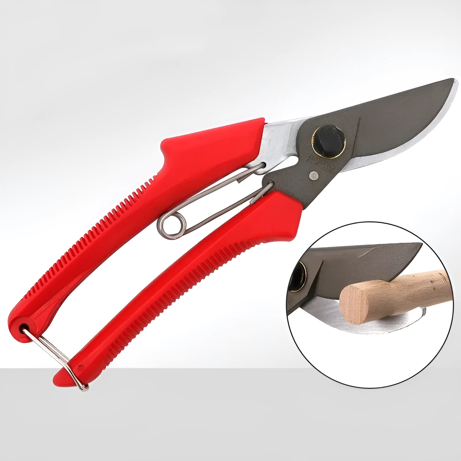 Red-handled pruning scissors with SK5 steel blade, 200mm total length, for garden and fruit tree pruning