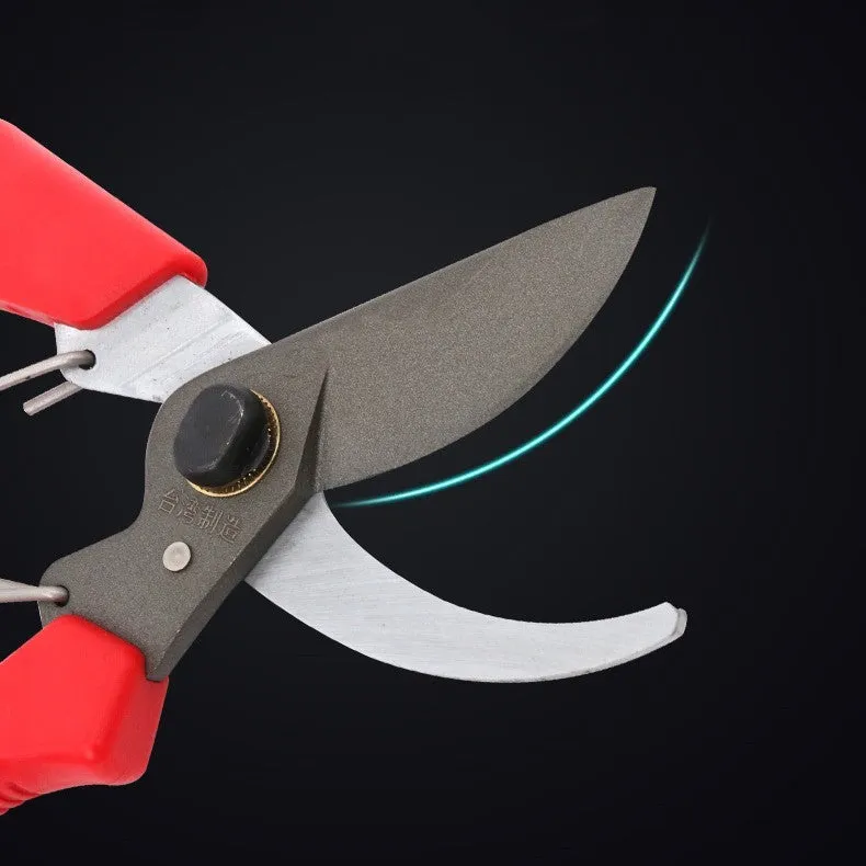 Red-handled pruning scissors with SK5 steel blade, 200mm total length, for garden and fruit tree pruning