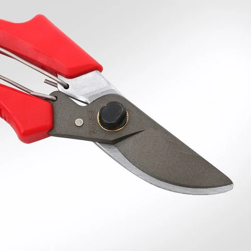 Red-handled pruning scissors with SK5 steel blade, 200mm total length, for garden and fruit tree pruning