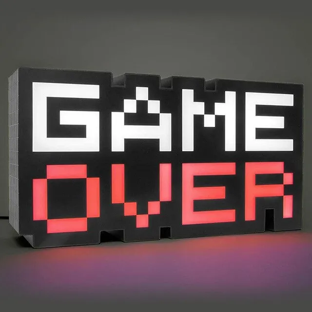 Game Over LED atmosphere light with PVC shade and USB connector in photo colour