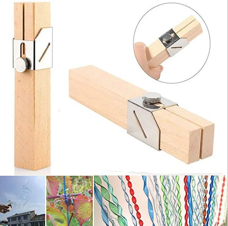 Plastic bottle cutter in log colour, 2.2x2.2x14cm, with slot for cutting PET bottles into rope