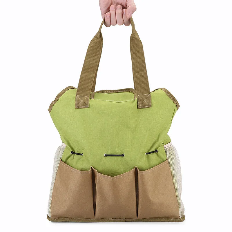 Light green 600D Oxford cloth garden tool storage bag holding secateurs and trowel