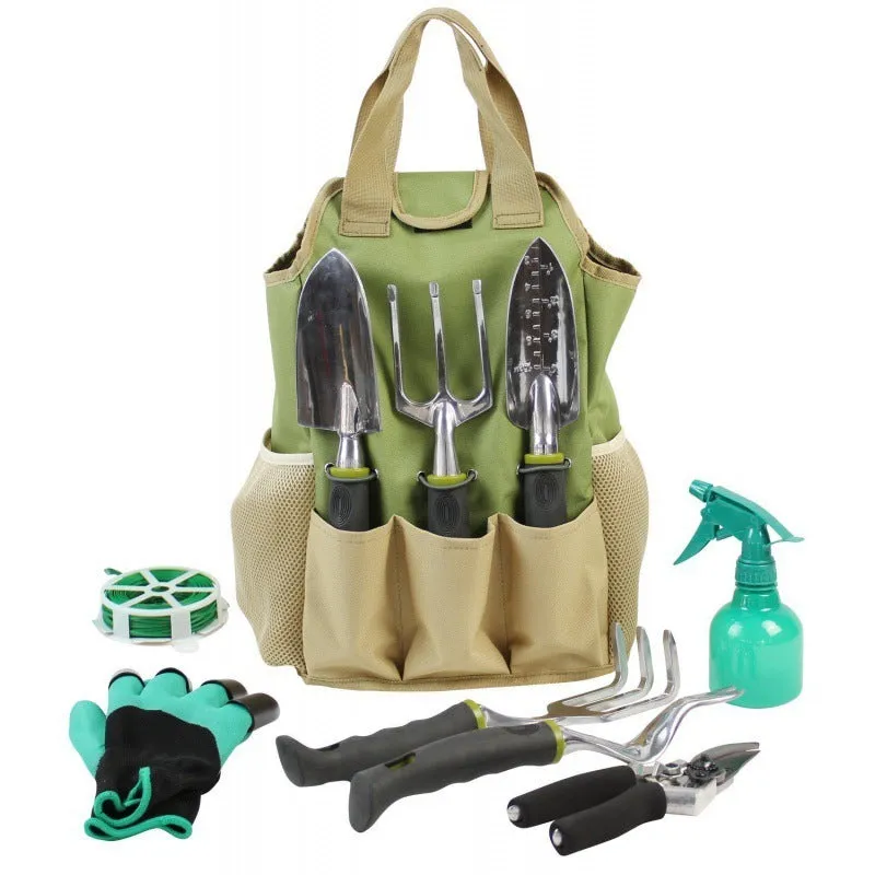 Light green 600D Oxford cloth garden tool storage bag holding secateurs and trowel