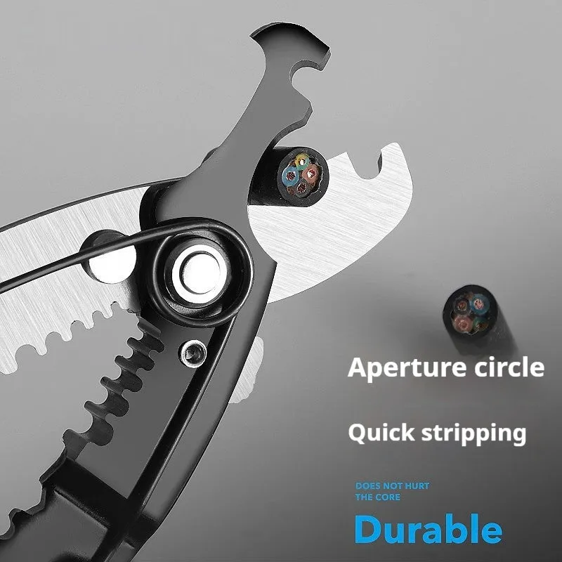 Box mounted automatic wire stripping pliers with high carbon steel blades for electrical cable work