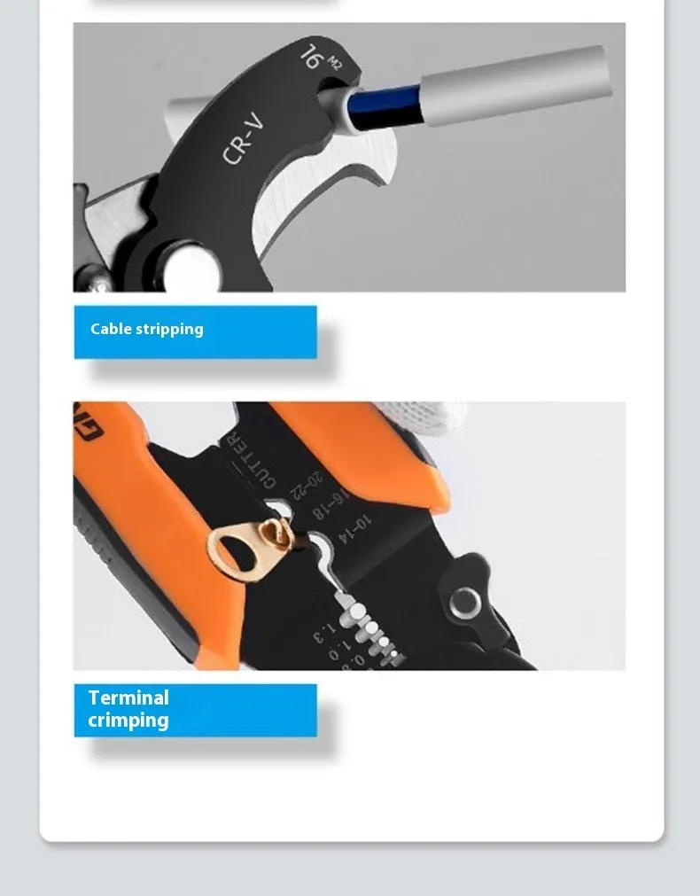 Box mounted automatic wire stripping pliers with high carbon steel blades for electrical cable work