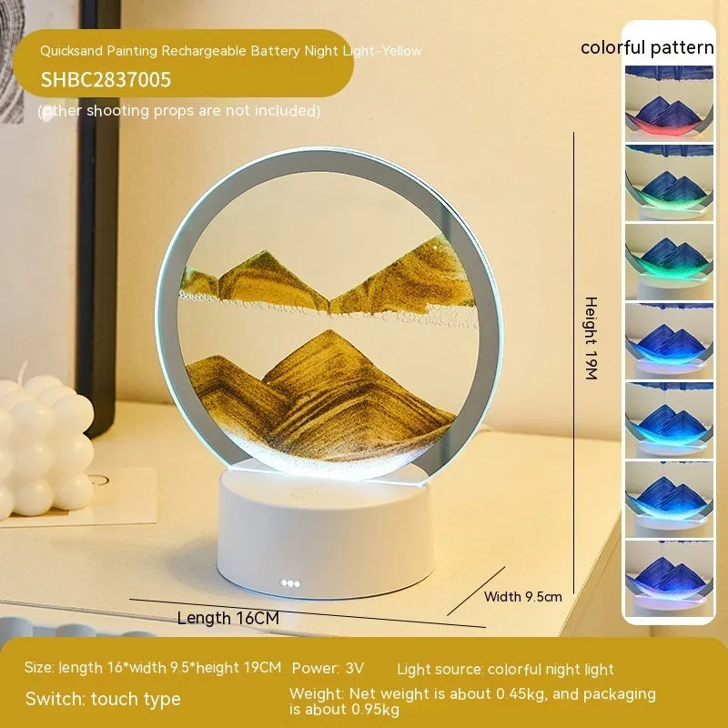 Acrylic quicksand decorative lamp with flowing sand painting, touch switch, and colourful battery, 16x9.5x19cm, blue style