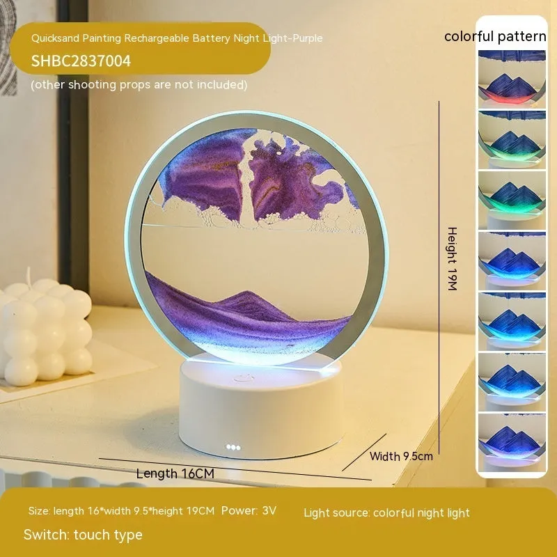 Acrylic quicksand decorative lamp with flowing sand painting, touch switch, and colourful battery, 16x9.5x19cm, blue style