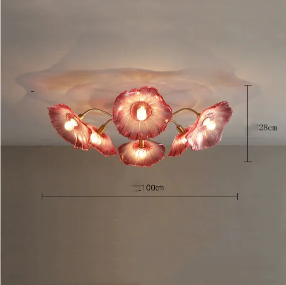 Modern flower-shaped ceiling lamp with multiple light heads in white or purple colour