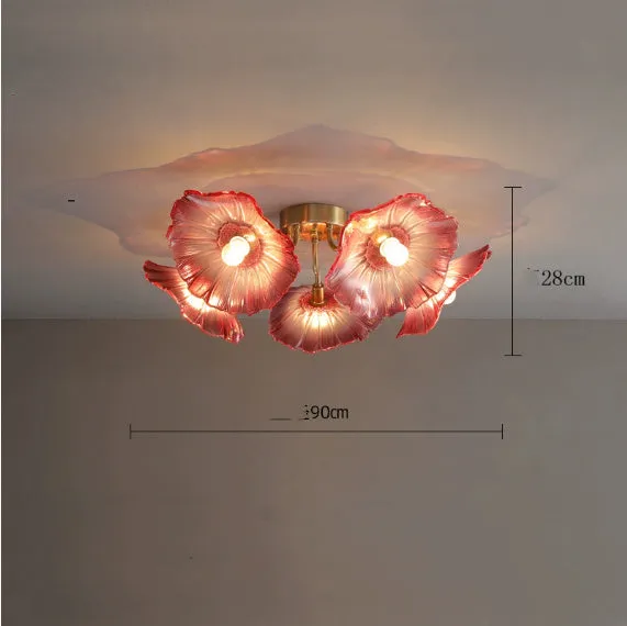 Modern flower-shaped ceiling lamp with multiple light heads in white or purple colour