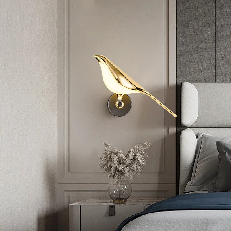 Modern simplicity magpie bird LED wall lamp in aluminium and zinc alloy, single-head style, for indoor installation