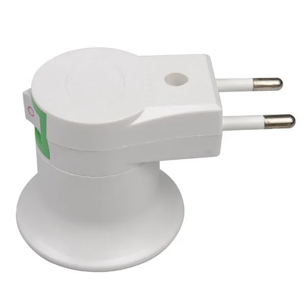 White wall plug-in E27 screw lamp holder adapter with a prominent on/off switch on the side.