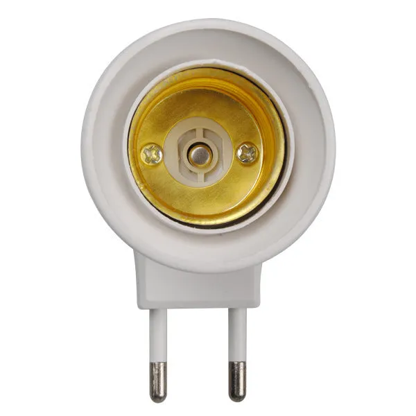 White wall plug-in E27 screw lamp holder adapter with a prominent on/off switch on the side.