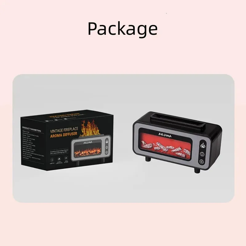 200ml black ultrasonic flame humidifier with simulated 3D fireplace fire effect and 7 colour LED light
