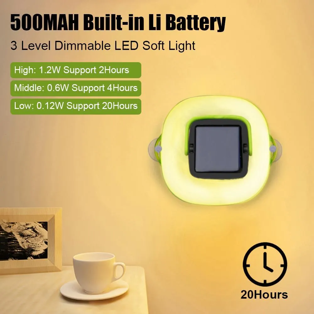 Collapsible IP68 waterproof solar camping light folded to 2.5cm thickness with USB charging port