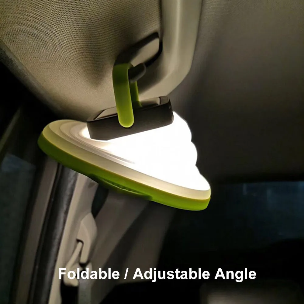 Collapsible IP68 waterproof solar camping light folded to 2.5cm thickness with USB charging port
